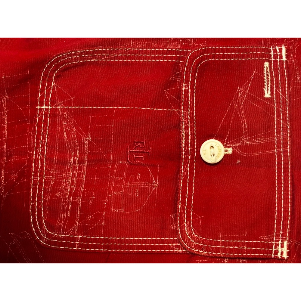 Lauren Ralph Lauren Red Nautical Blueprint Sailboat Button Down Shirt 2X LRL - Picture 6 of 8